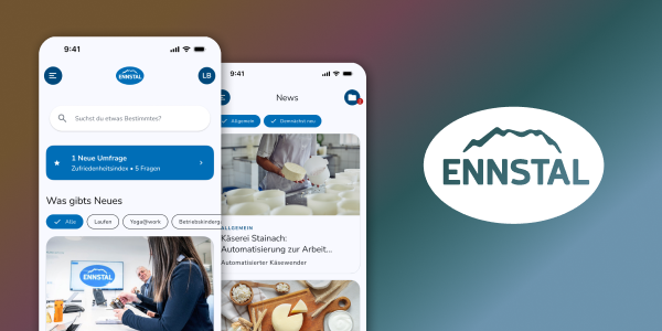 Screens der Meine Emi App inkl. Ennstal Milch Logo
