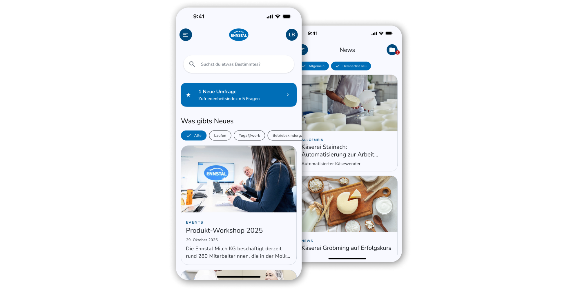 Screens der „Meine EMI“ App für Ennstal Milch KG von happydo